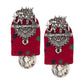 Organic Vibes Handmade Elephant Design Red With Antique Coin Studded Fabric Earrings For Women