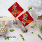 Organic Vibes Handmade Square Shape Fabric with Oxidised Silver Shiva Trishul Studs Design with Dangler Jhumka Earrings For Women