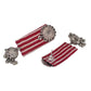 Organic Vibes Handmade Red And White Striped With Floral Stud And Jhumki Fabric Earrings For Women