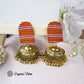 Organic Vibes Handmade Multi Colour Striped Fabric Studs With Golden Jhumka Earrings For Women