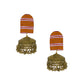 Organic Vibes Handmade Multi Colour Striped Fabric Studs With Golden Jhumka Earrings For Women