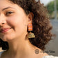 Organic Vibes Handmade Multi Colour Striped Fabric Studs With Golden Jhumka Earrings For Women