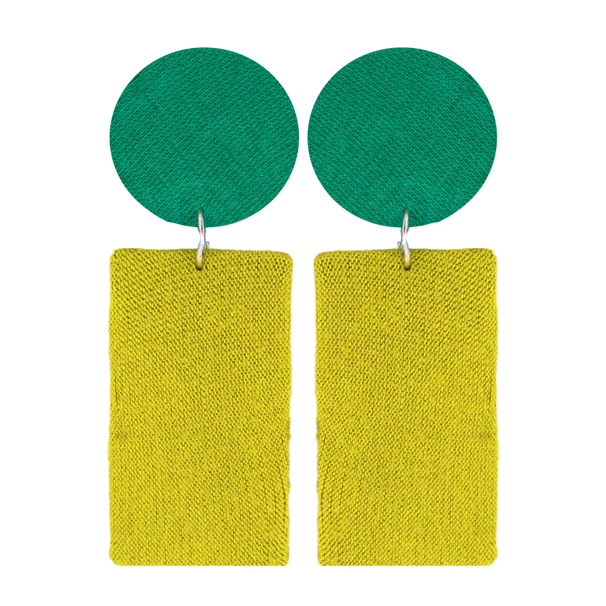 Organic Vibes Handmade Geometrical Shape Green-Olive Dangler Fabric Earrings For Women
