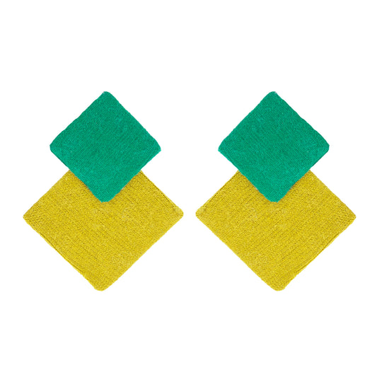 Organic Vibes Handmade Geometrical Shape Yellow-Green Stud Fabric Earrings For Women