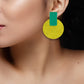 Organic Vibes Handmade Geometrical Green-Olive Shape Antique Stud Fabric Earrings For Women