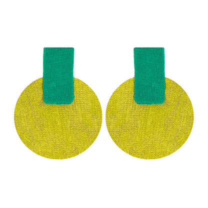Organic Vibes Handmade Geometrical Green-Olive Shape Antique Stud Fabric Earrings For Women