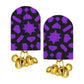 Organic Vibes Handmade Trendy Black-Purple Print With Golden Ghungroo Fabric Earrings For Women