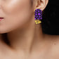 Organic Vibes Handmade Trendy Black-Purple Print With Golden Ghungroo Fabric Earrings For Women