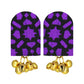 Organic Vibes Handmade Trendy Black-Purple Print With Golden Ghungroo Fabric Earrings For Women