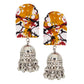 Organic Vibes Handmade Unique Multi Colour Tie Dye Print With Silver Jhumki Fabric Earrings For Women