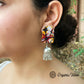 Organic Vibes Handmade Unique Multi Colour Tie Dye Print With Silver Jhumki Fabric Earrings For Women