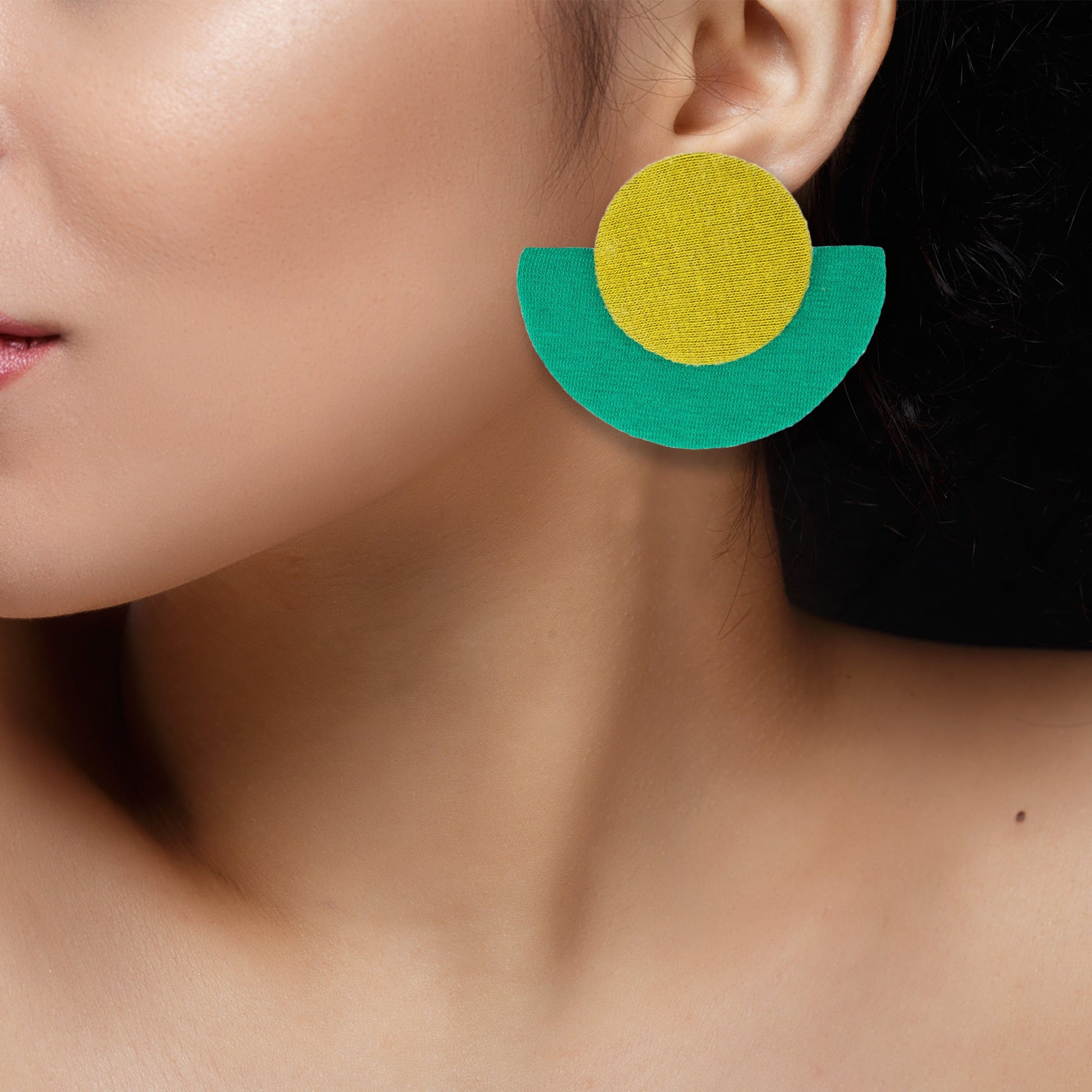 Organic Vibes Handmade Geometrical Shape Unique Olive-Green Stud Fabric Earrings For Women