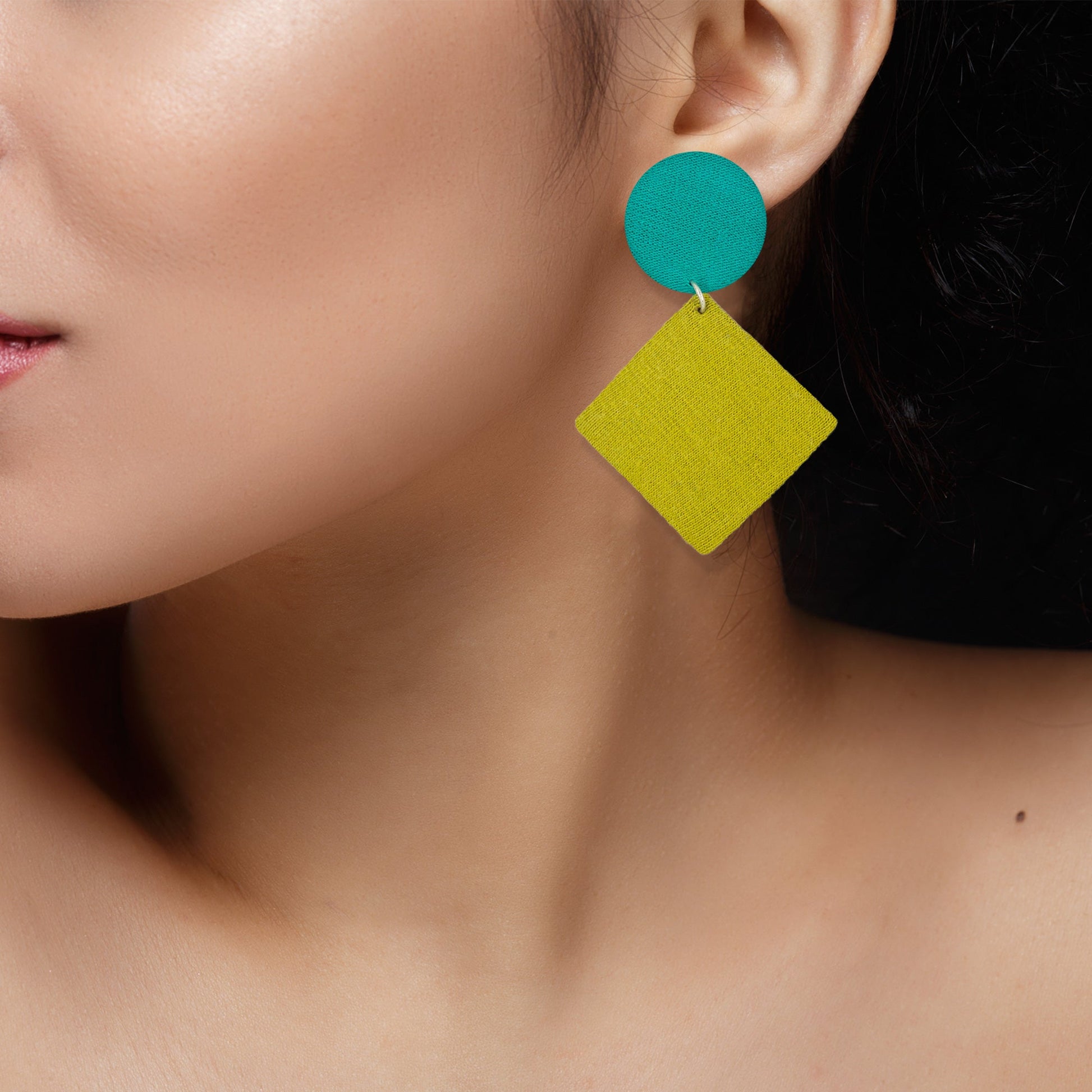 Organic Vibes Handmade Geometrical Shape Antique Dangler Fabric Earrings For Women