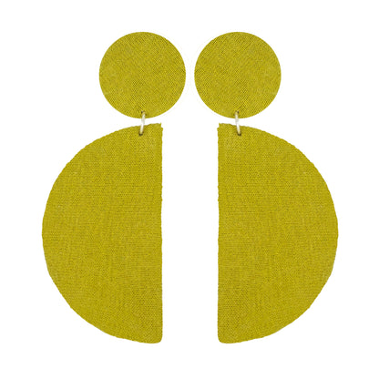 Organic Vibes Handmade Olive Geometrical Shape Antique Dangler Fabric Earrings For Women