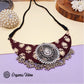 Organic Vibes Handmade Floral Hand Block Printed Brown Fabric Necklace Set For Women