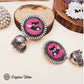Organic Vibes Handmade Handmade Pink With Cat Printed Silver Jhumka Fabric Earrings For Women