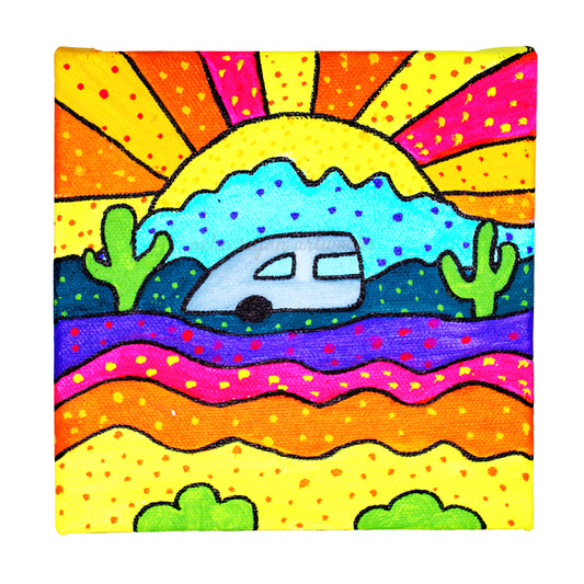 Neha Rajan Artworks Original Handmade Hippie Bus Painting Hand Painted On Canvas Frame 6*6