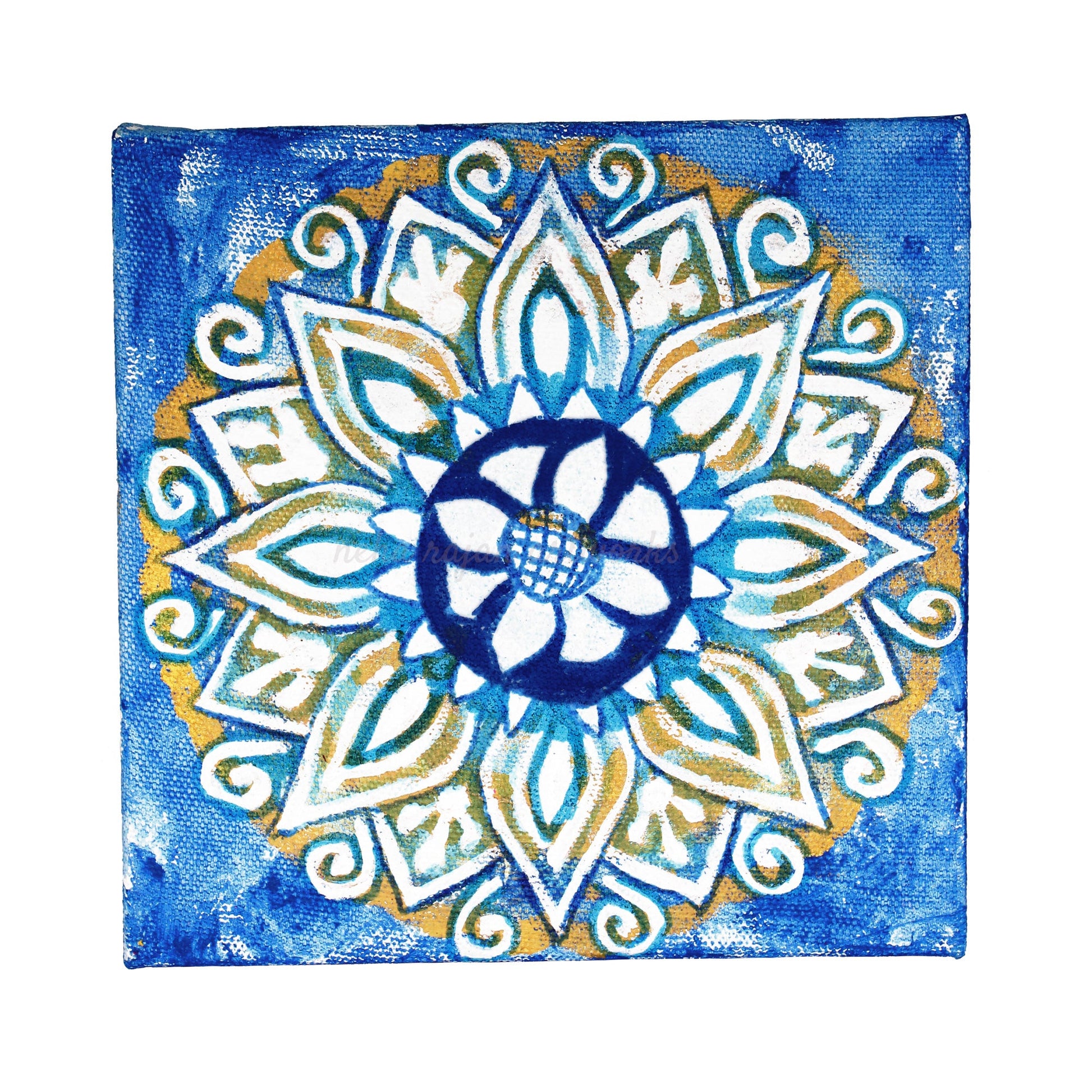 Neha Rajan Artworks Original Handmade Blue Rangoli Mandala Painting Hand Painted On Canvas Frame 6*6