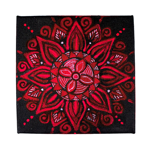 Neha Rajan Artworks Original Handmade Floral Mandala Painting Hand Painted On Canvas Frame 6*6
