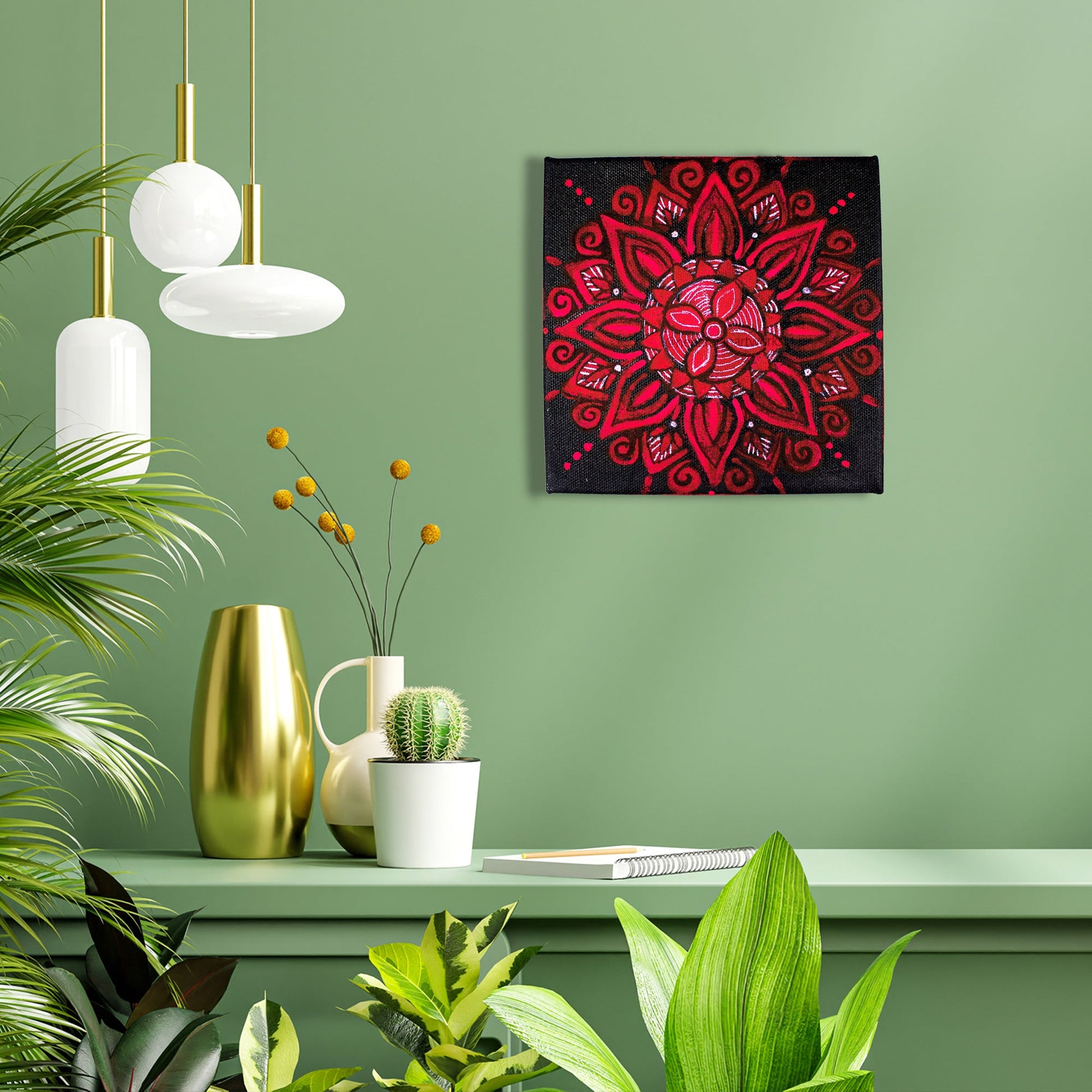 Neha Rajan Artworks Original Handmade Floral Mandala Painting Hand Painted On Canvas Frame 6*6