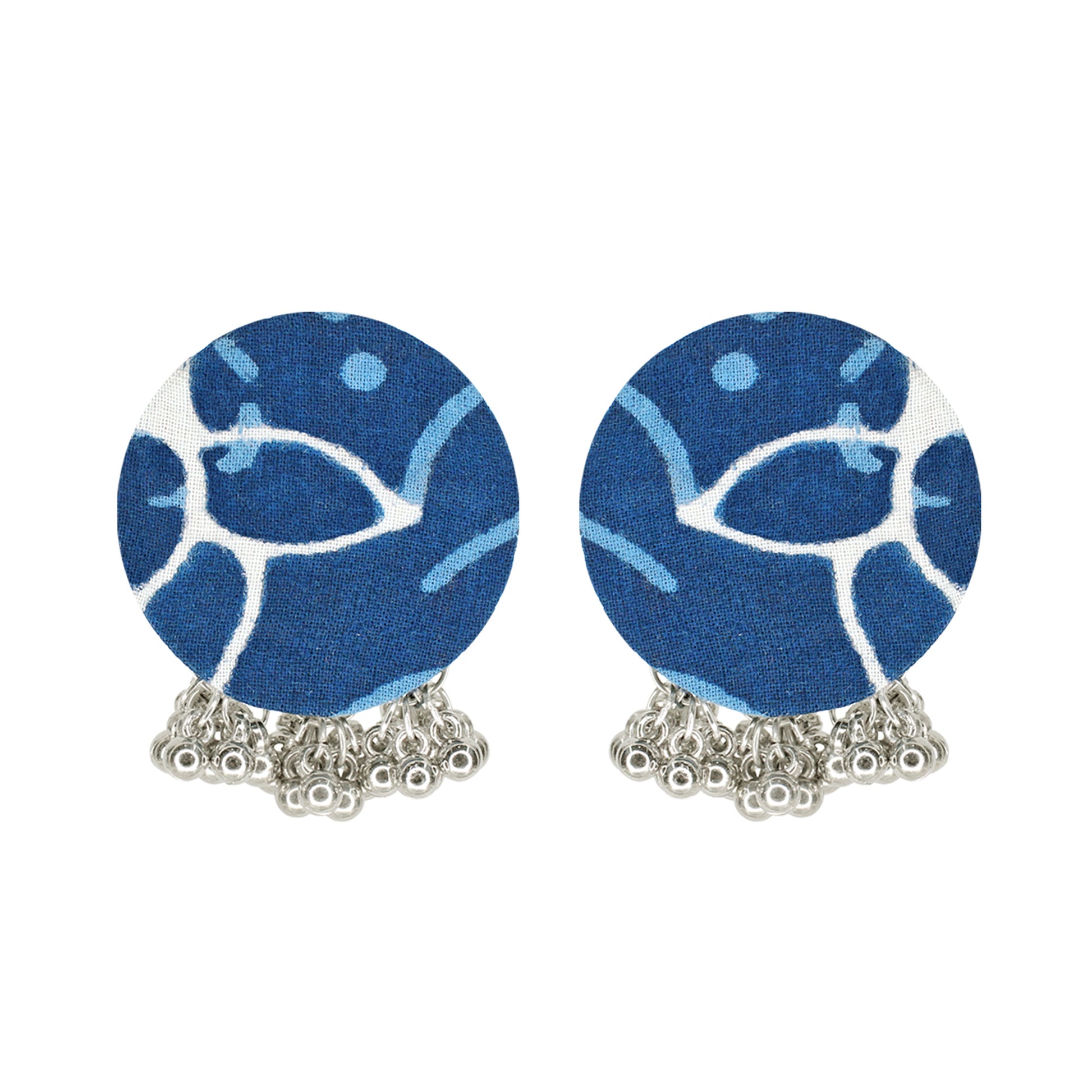 Organic Vibes Handmade Blue Indigo Lotus Printed Fabric Pendant Set For Women