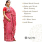 Organic Vibes Red White check Handblock Printed Mulmul Cotton Saree
