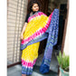 Organic Vibes Multi color Handblock Printed Mulmul Cotton Saree with Sparrow Calligraphy