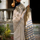 Organic Vibes White Handblock Printed Mulmul Cotton Saree with Black Buties