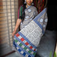 Organic Vibes Grey Handblock Printed Mulmul Cotton Saree with Triple Layered Moon Prints