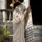 Organic Vibes White Handblock Printed Mulmul Cotton Saree with Black Buties