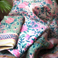 Organic Vibes Hand Block  Printed Pink Blue Floral Chanderi Silk Kurta set Unstitched Fabric with Dupatta