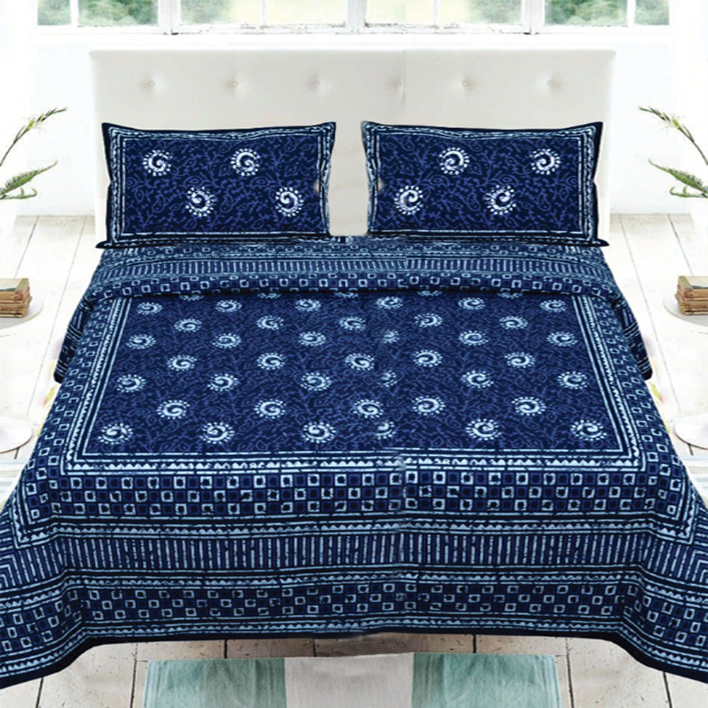 Indigo Blue Dabu Handblock Printed Bed Cover with Pillow covers