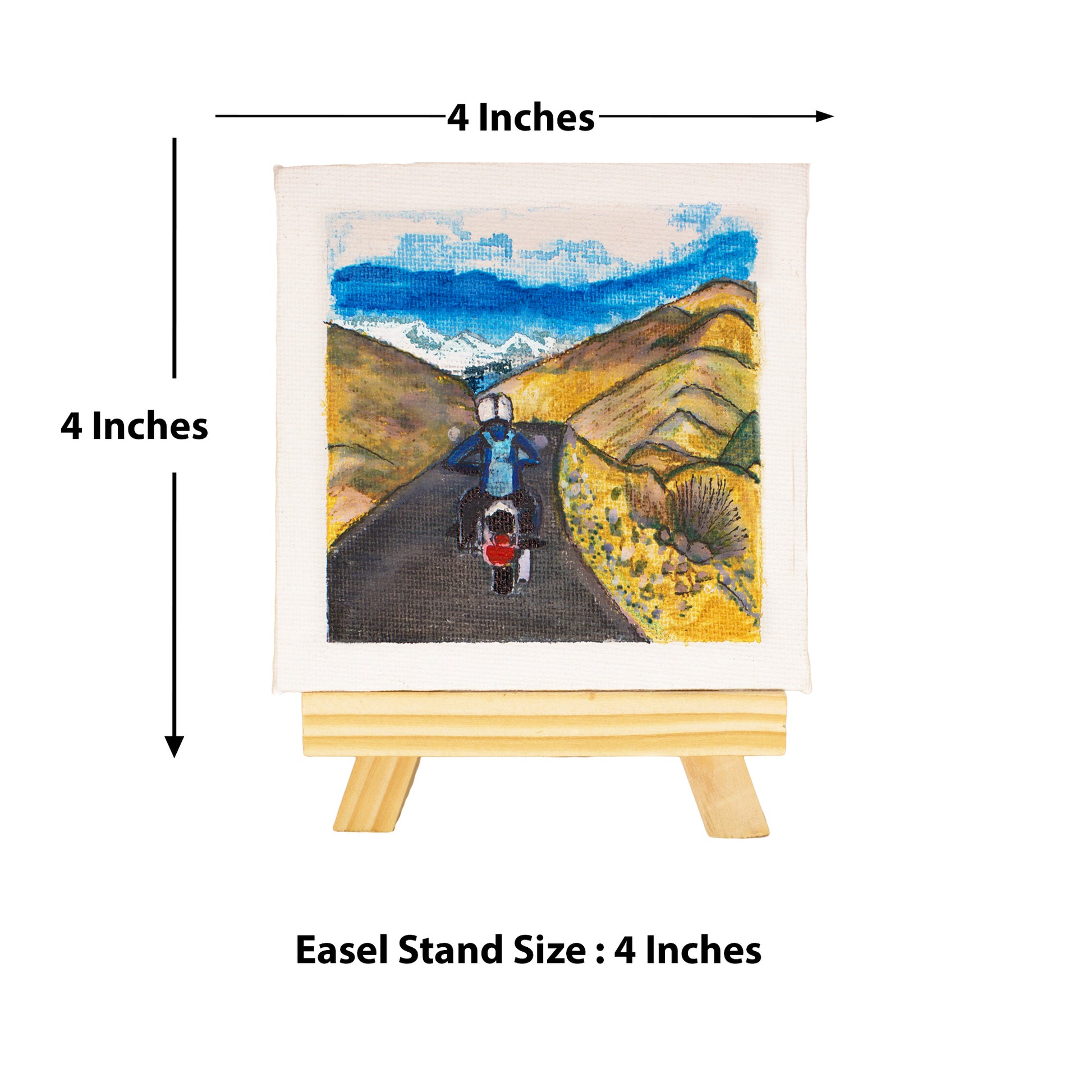 Neha Rajan Artworks Original Handmade Travel Female Biker Painting Hand Painted On Canvas Frame 4x4 With Easel