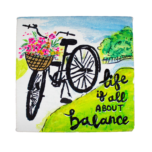 Neha Rajan Artworks Original Handmade Bicycle Floral Motivational Quote Painting Hand Painted On Canvas Frame 6*6