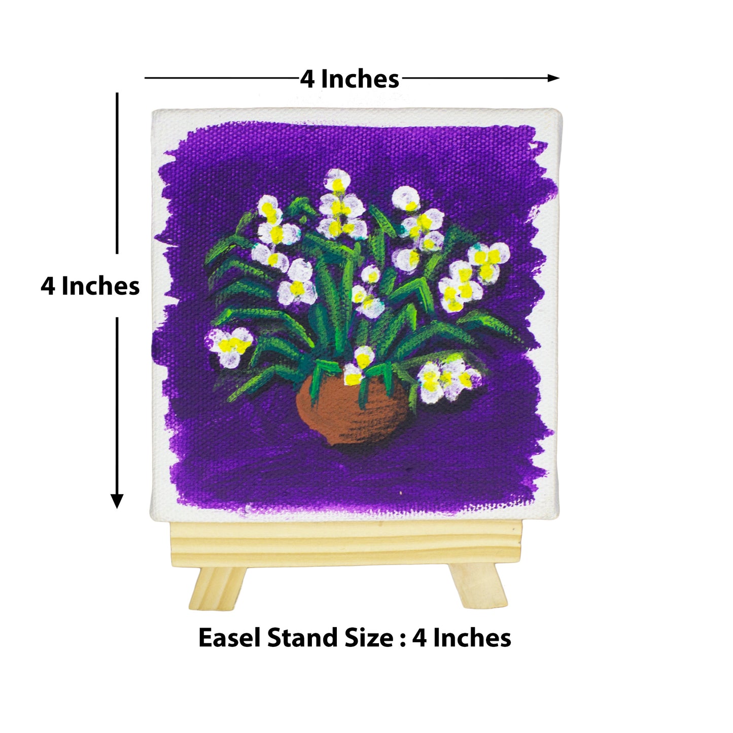 Neha Rajan Artworks Small Handmade Floral Pot Painting Hand Painted On Canvas Frame With Easel 4X4