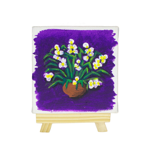 Neha Rajan Artworks Small Handmade Floral Pot Painting Hand Painted On Canvas Frame With Easel 4X4