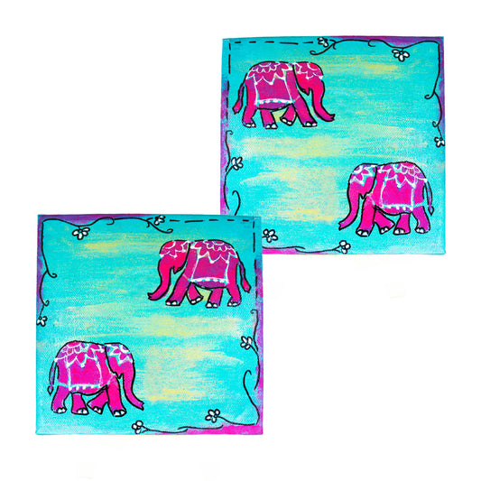 Neha Rajan Artworks Original Handmade Combo Of 2 Unique Elephant Painting Hand Painted On Canvas Frame 6*6
