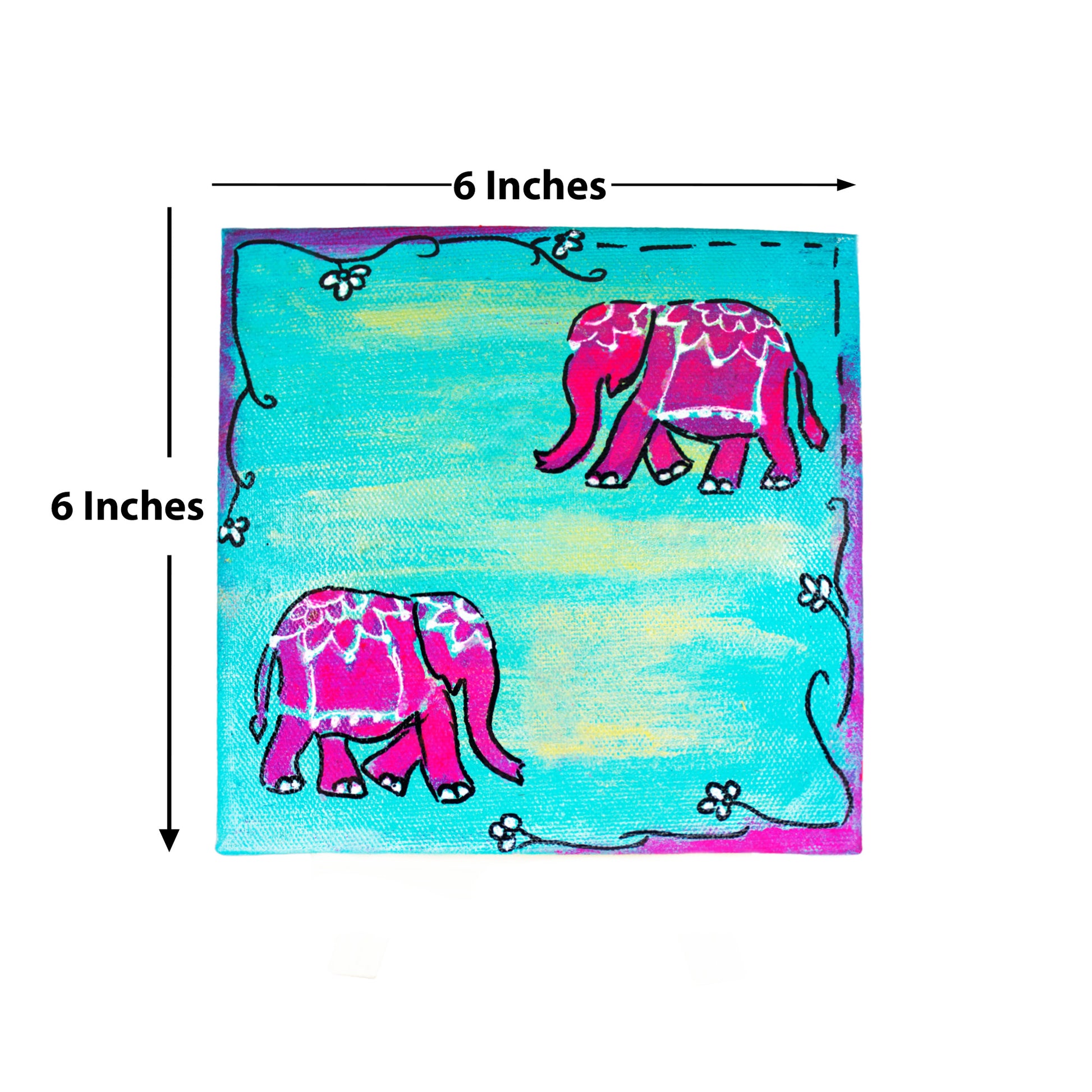 Neha Rajan Artworks Original Handmade Combo Of 2 Unique Elephant Painting Hand Painted On Canvas Frame 6*6