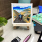 Neha Rajan Artworks Original Handmade Travel Female Biker Painting Hand Painted On Canvas Frame 4x4 With Easel