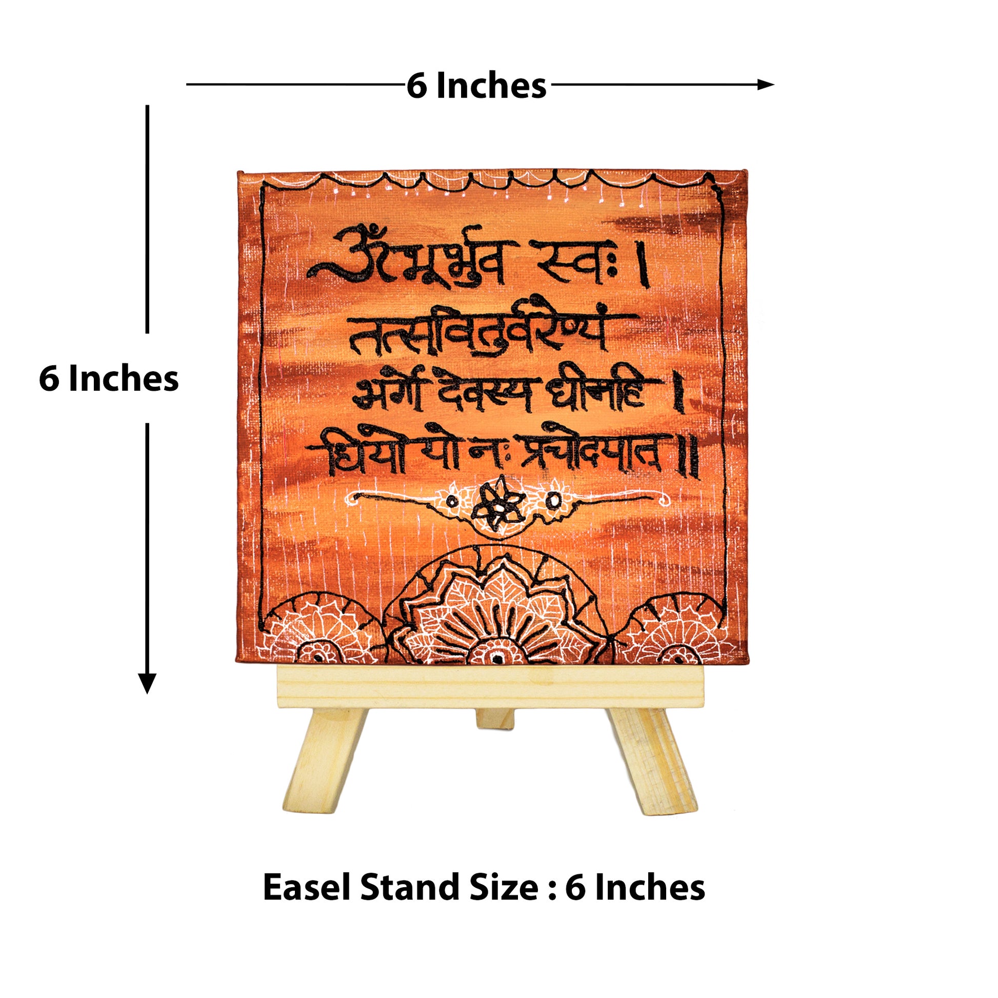 Neha Rajan Artworks Original Handmade Gayatri Mantra Painting Hand Painted On Canvas Frame 6x6 With Easel
