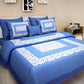 Latest Blue Floral Block Printed Bed Cover with Pillows