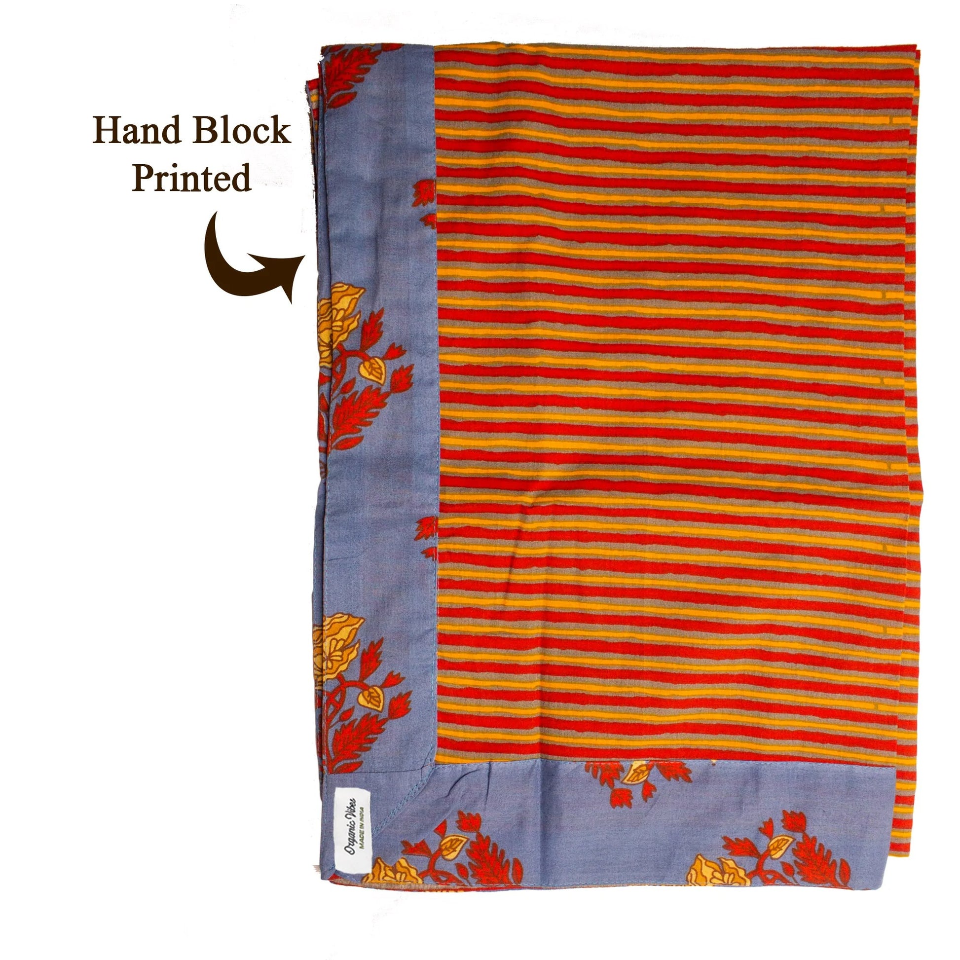 Organic Vibes Blue Hand Block Printed Cotton Regular Kurta Set with Dupatta