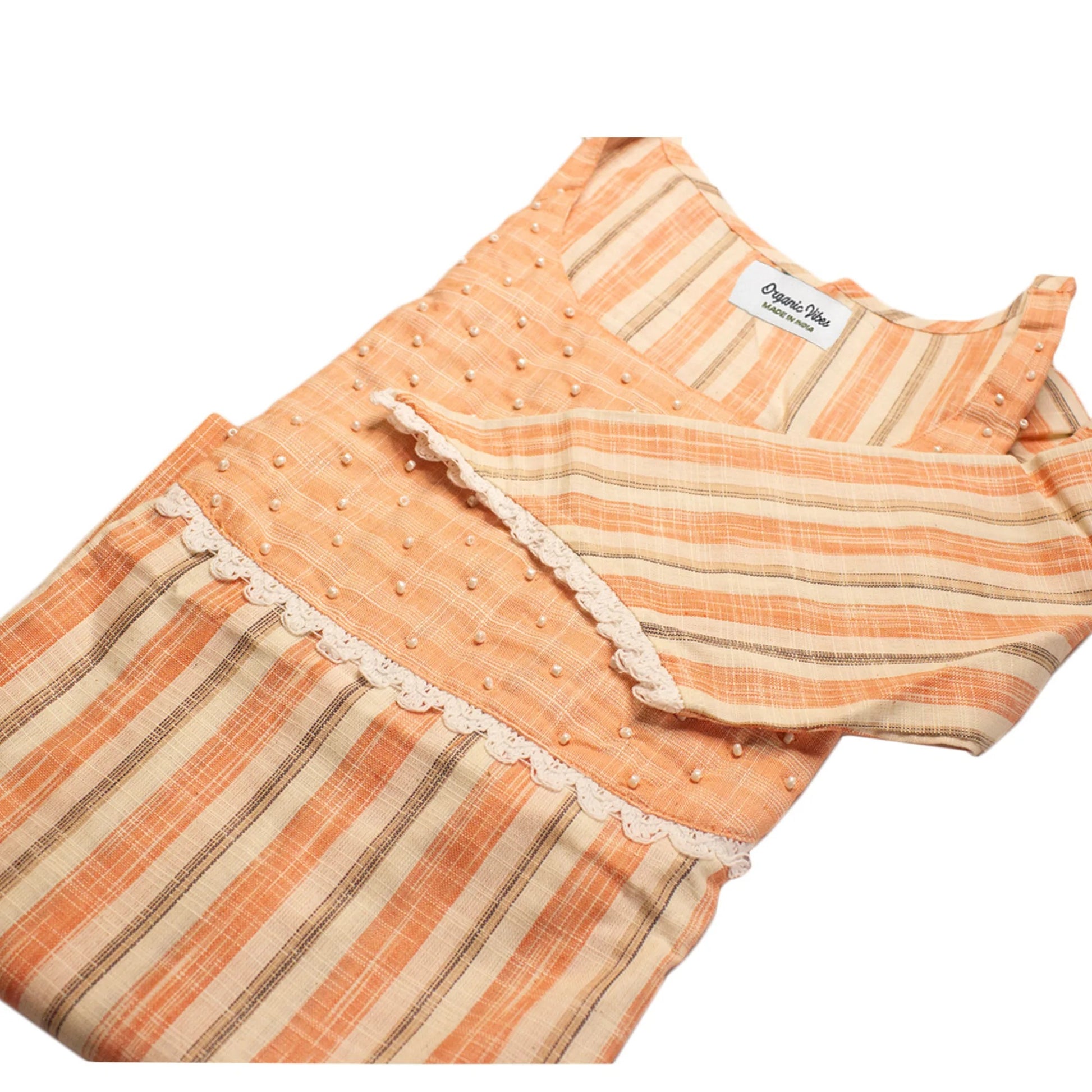 Organic Vibes Pink Regular Kurta Set Handwoven Natural Color Pure Cotton Striped