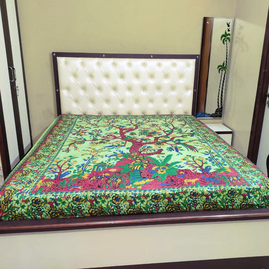 Tie-Dye Green Tree Design Cotton Tapestry Bedsheet