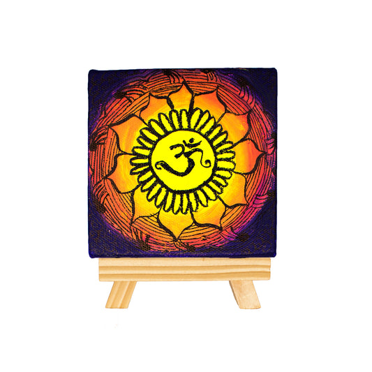 Neha Rajan Artworks Original Handmade Om Mandala Painting Hand Painted On Canvas Frame 4*4 With Easel