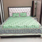 Organic vibes Green Handblock Printed Floral Sanganeri Cotton Bed Cover with 2 Pillow covers