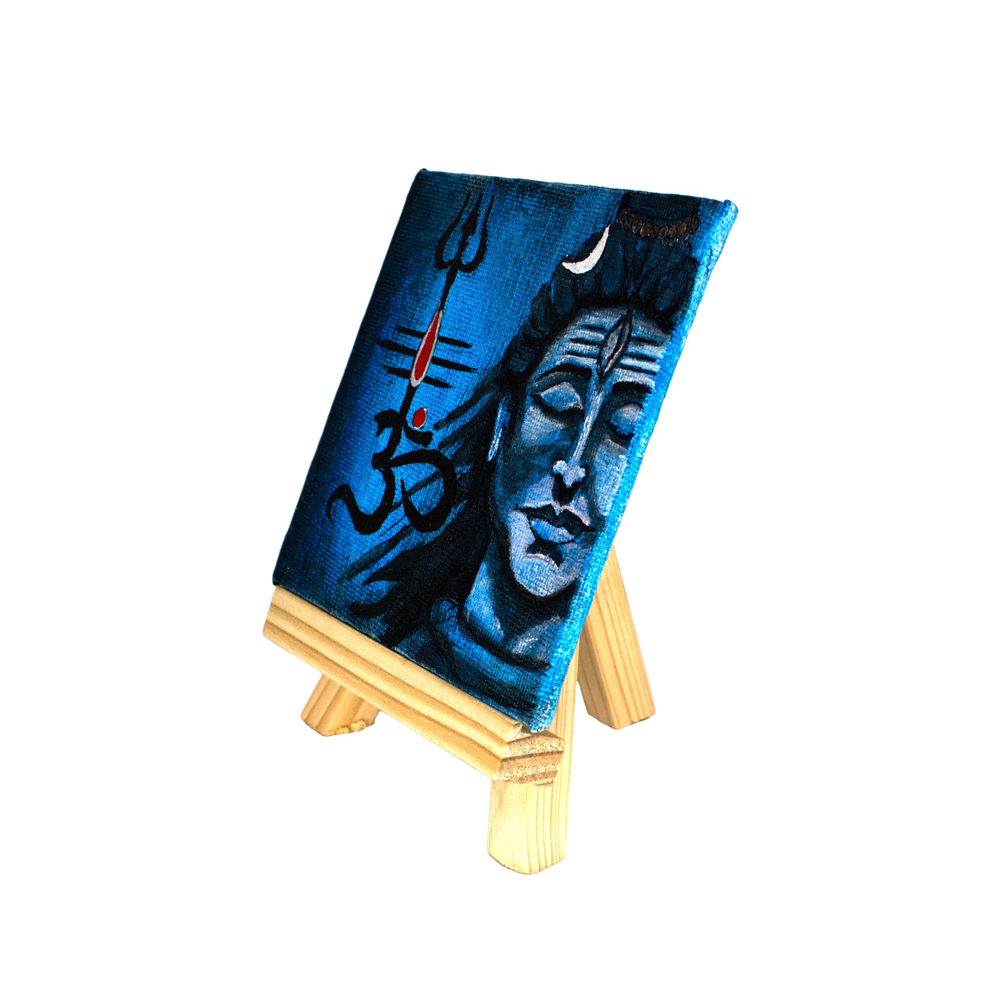 Neha Rajan Artworks Original Handmade Shiva Trishakti Painting Hand Painted On Canvas Frame 4X4 With Easel