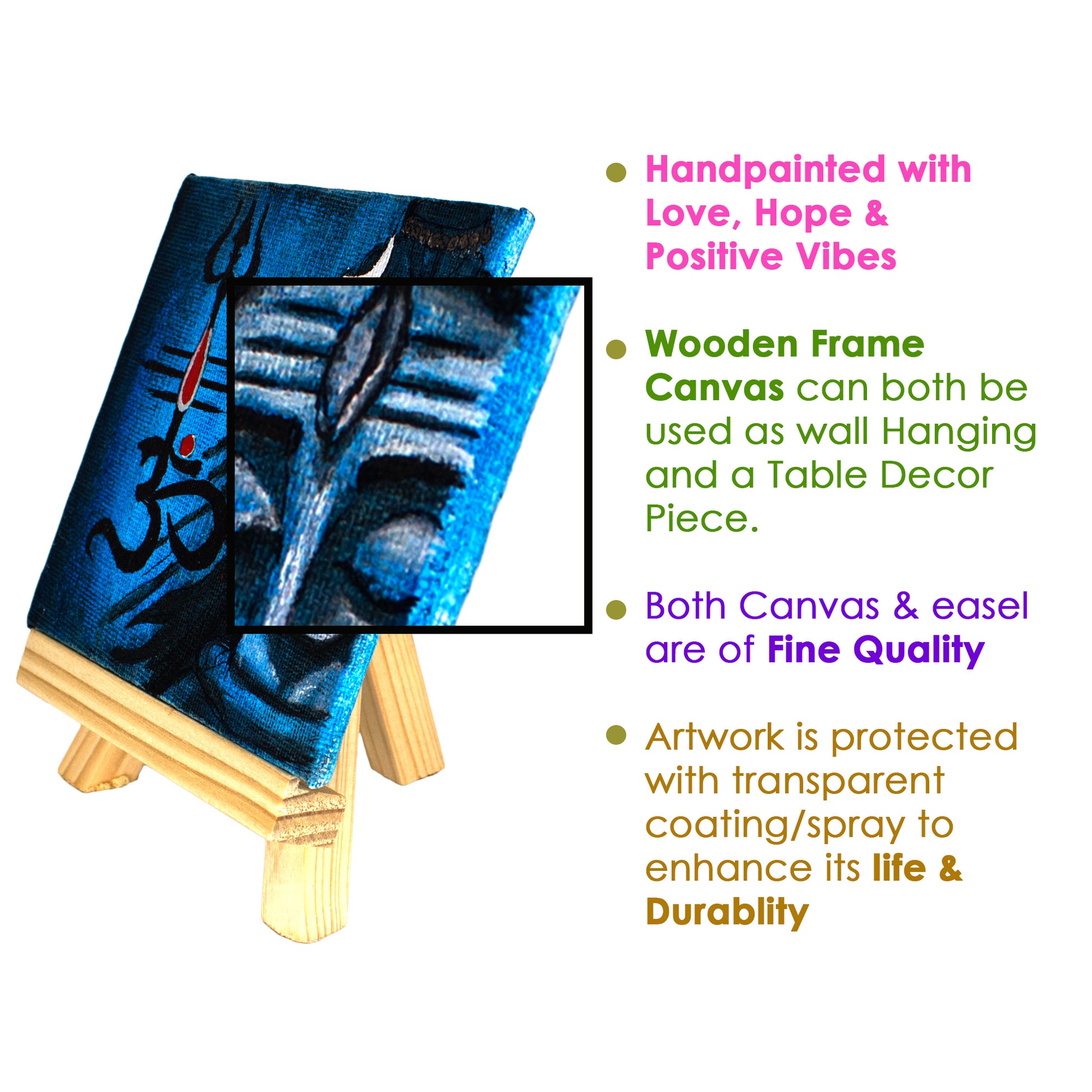 Neha Rajan Artworks Original Handmade Shiva Trishakti Painting Hand Painted On Canvas Frame 4X4 With Easel