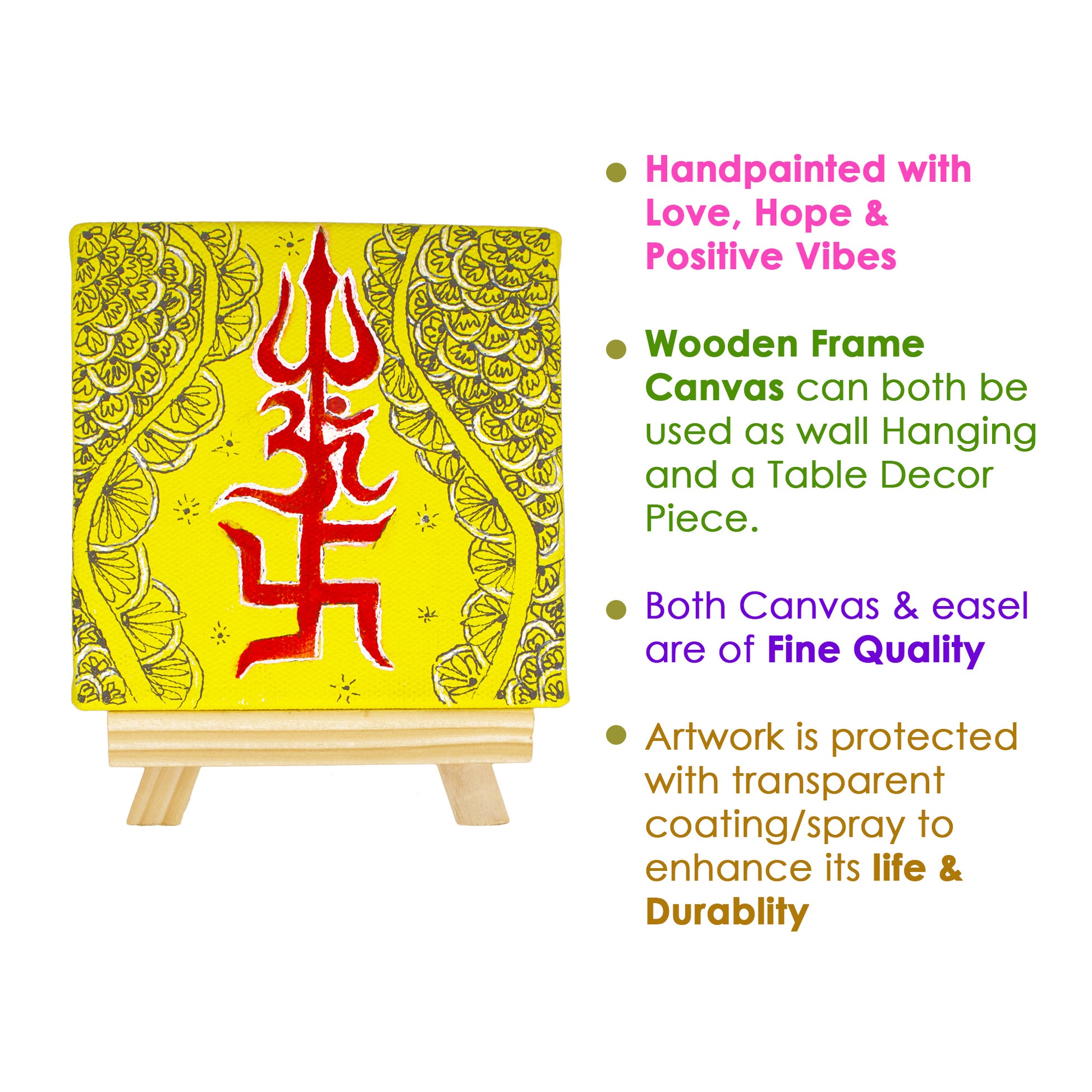 Neha Rajan Artworks Small Handmade Trienergy Trishakti Vastu Painting Hand Painted On Canvas Frame With Easel 4X4