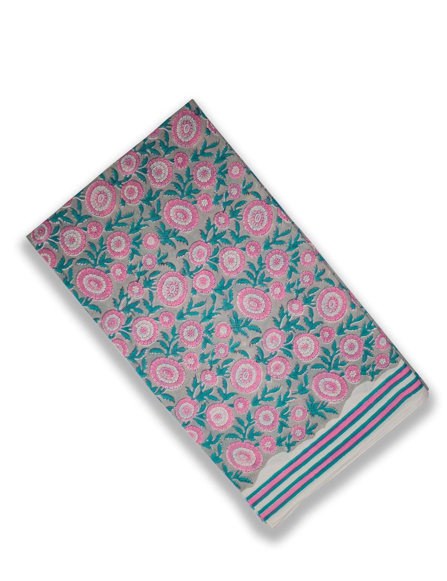 Organic Vibes Grey Pink Floral Cotton Hand Block Printed Kurta Set unstitched Fabric with Kota Doria Dupatta